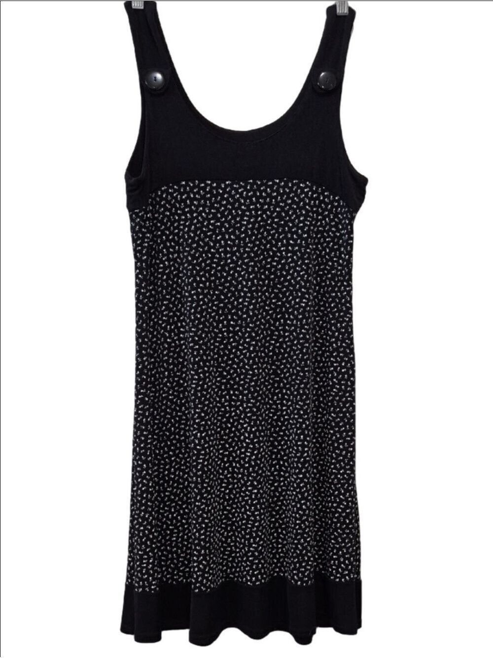 Jessica Sleeveless Solid black Dress with all-over white mini-floral pattern